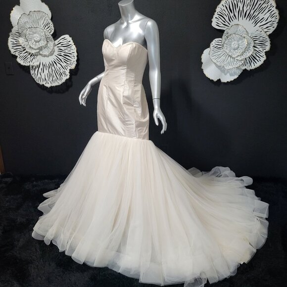 NWT~$1880~JUSTIN ALEXANDER~6/8~PEARL PINK STRAPLESS MERMAID WEDDING DRESS - Picture 1 of 16
